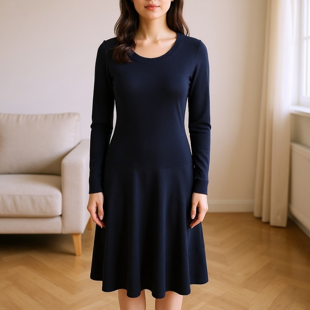 Banana Republic Navy Scoop Neck Long Sleeve Knit Dress M